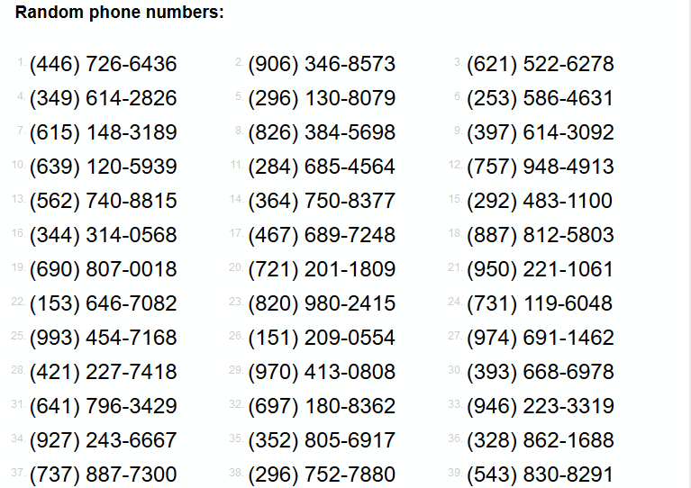 phone numbers